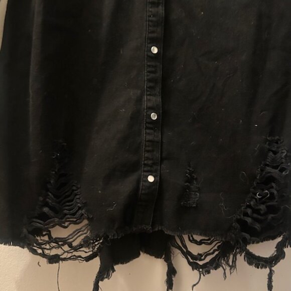 Free People We The Free Sleek Black Denim Silver Studded Distressed Dress NEW - Picture 8 of 16